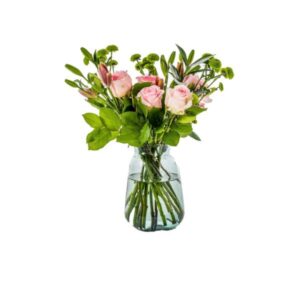 Pink Rose with Glass Vase