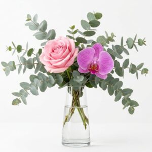 Pink Rose & Purple Orchid in Glass Vase 31% off