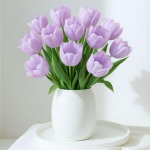 Lavender Tulips in White Ceramic Vase 31% off