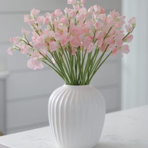 Blush Pink Sweet Pea in White Ribbed Vase 30% off